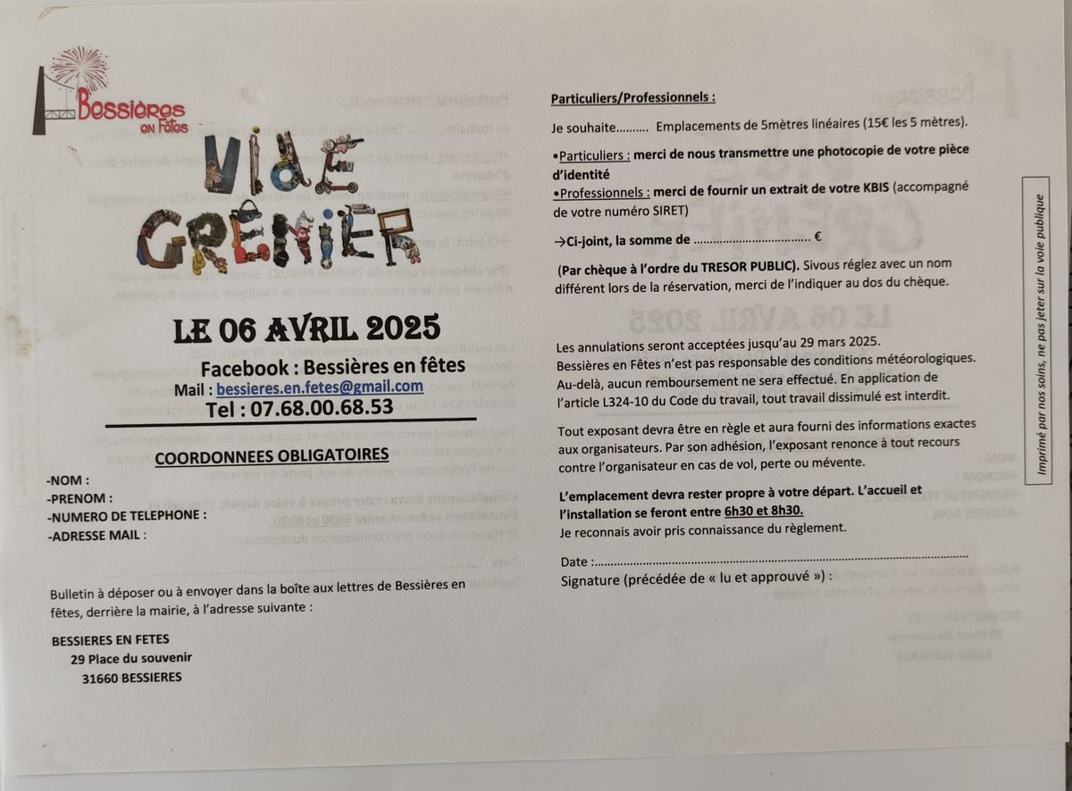 VIDE GRENIER 06 AVRIL 2025