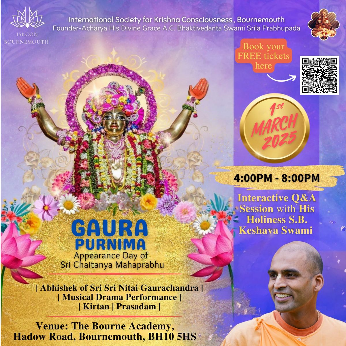 Sri Gaura Purnima with His Holiness S.B. Keshava Swami -ISKCON Bournemouth Sat 1st March 2025 