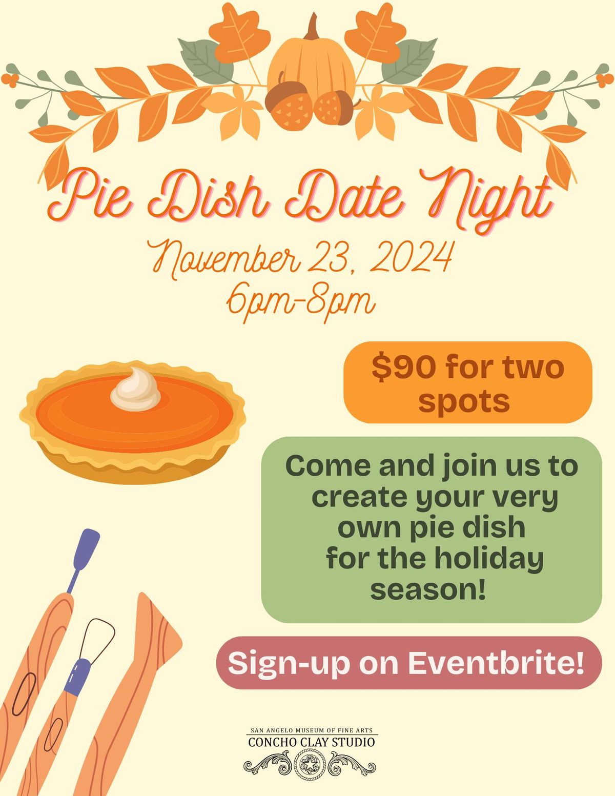 Pie Dish Date Night at the Concho Clay Studio