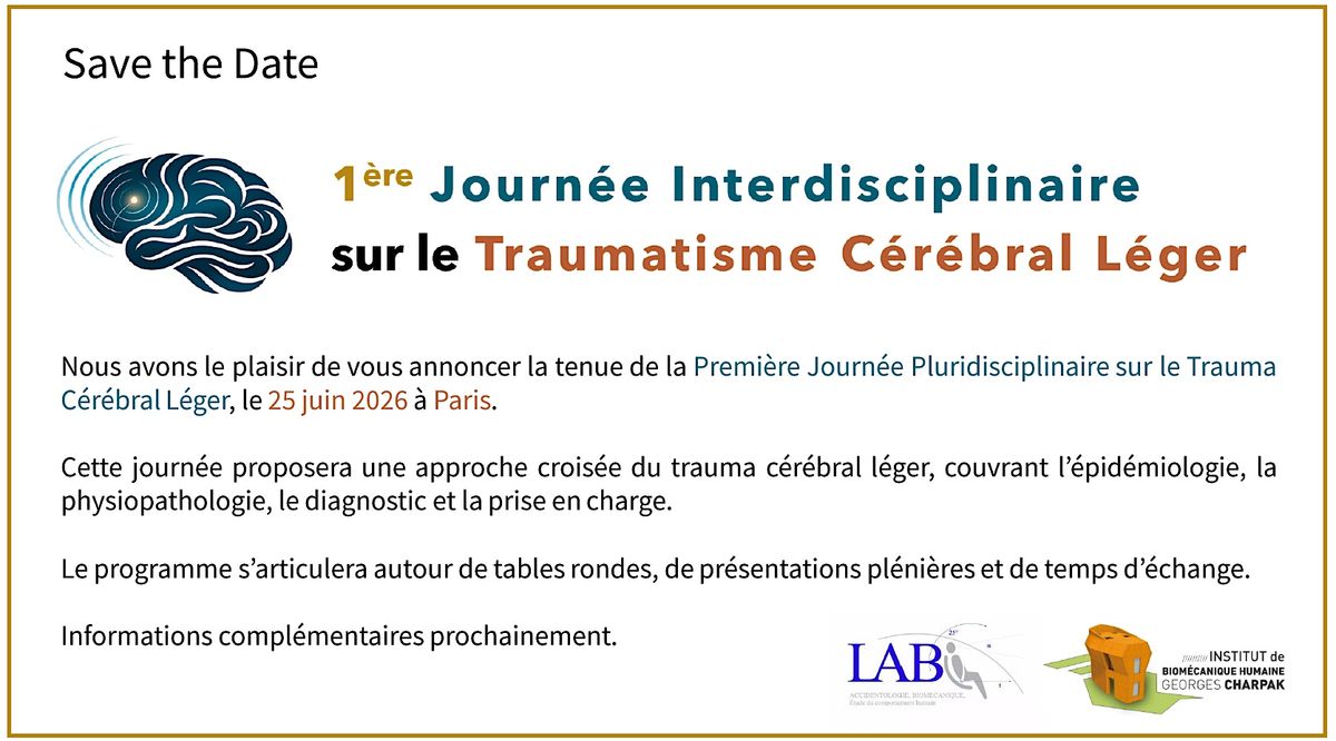 1\u00e8re journ\u00e9e pluridisciplinaire sur le Traumatisme C\u00e9r\u00e9bral L\u00e9ger
