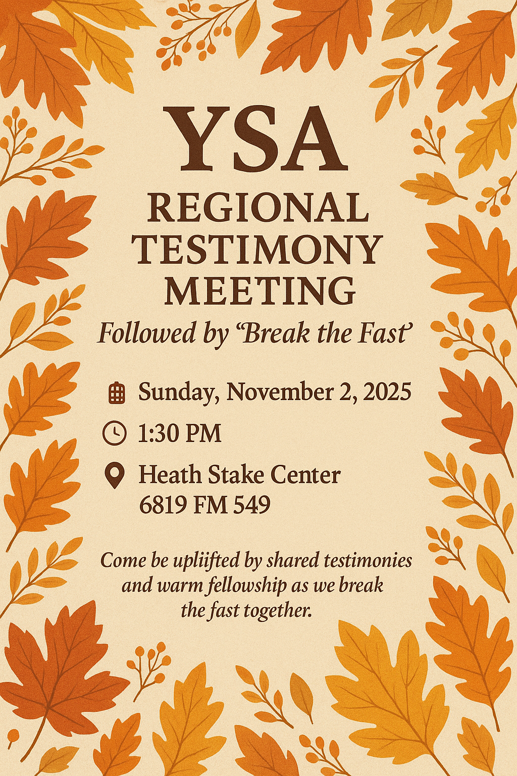 Joint Young Single Adult Fast & Testimony Meeting in Rockwall