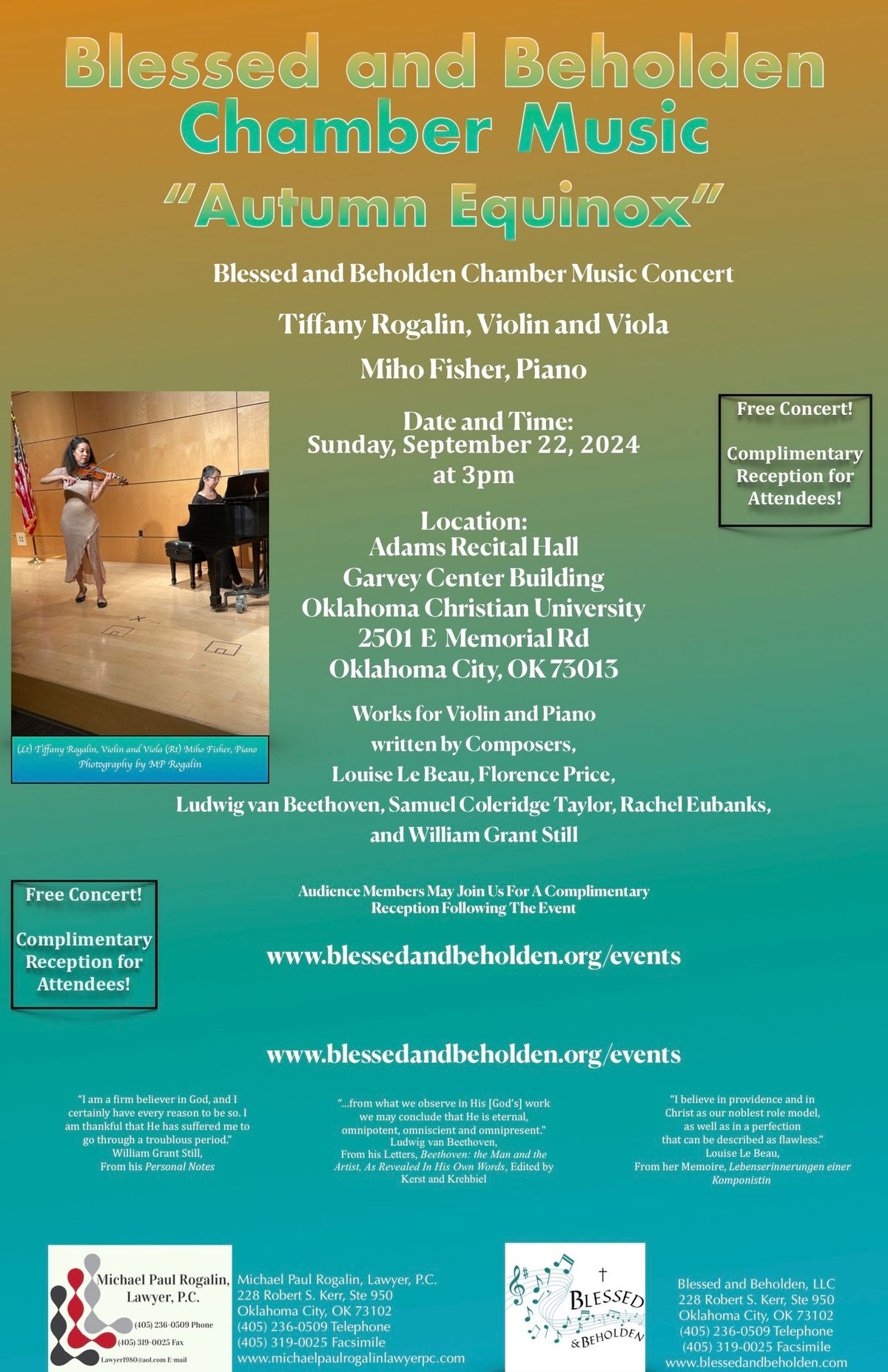 Blessed and Beholden Chamber Music Concert, \u201cAutumn Equinox\u201d