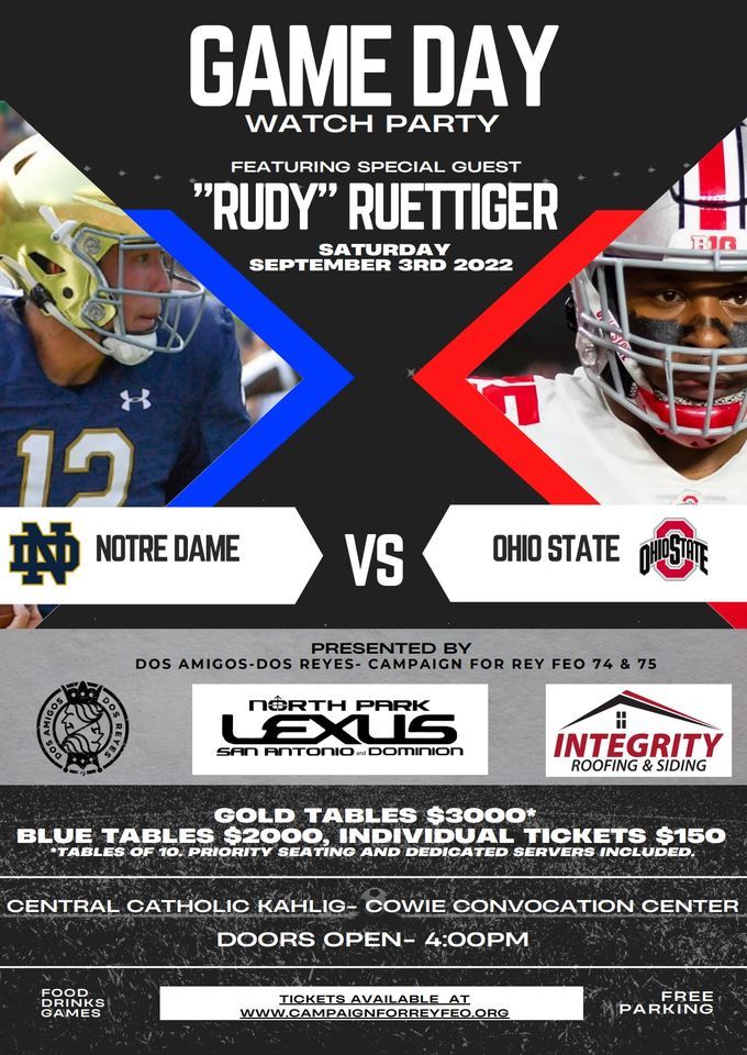 Notre Dame vs Ohio State Watch Party with "Rudy" Ruettiger