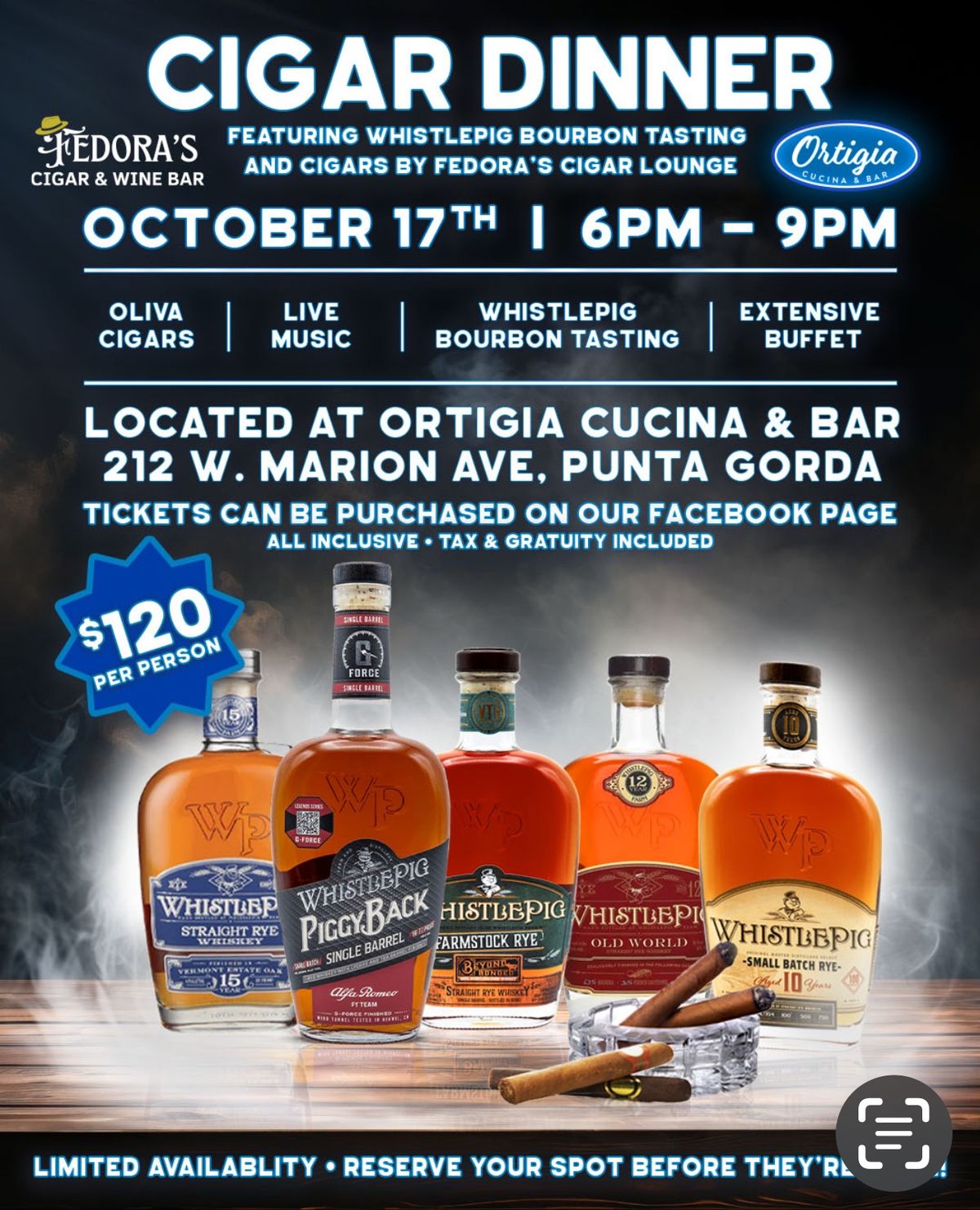 Cigar Night featuring Whistlepig Bourbon tasting