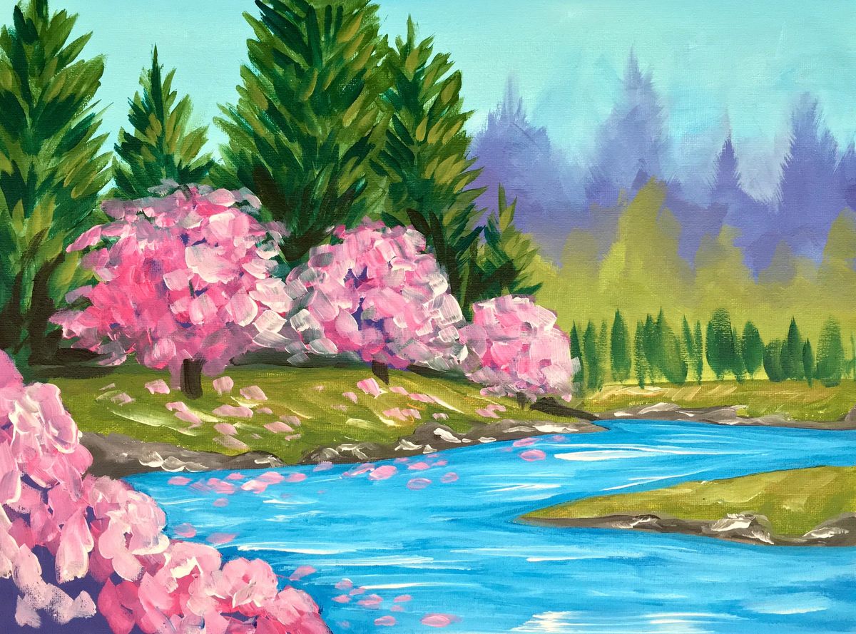 Paint and Wine Night in Wellington - Spring Walk (Bob Ross Inspired)