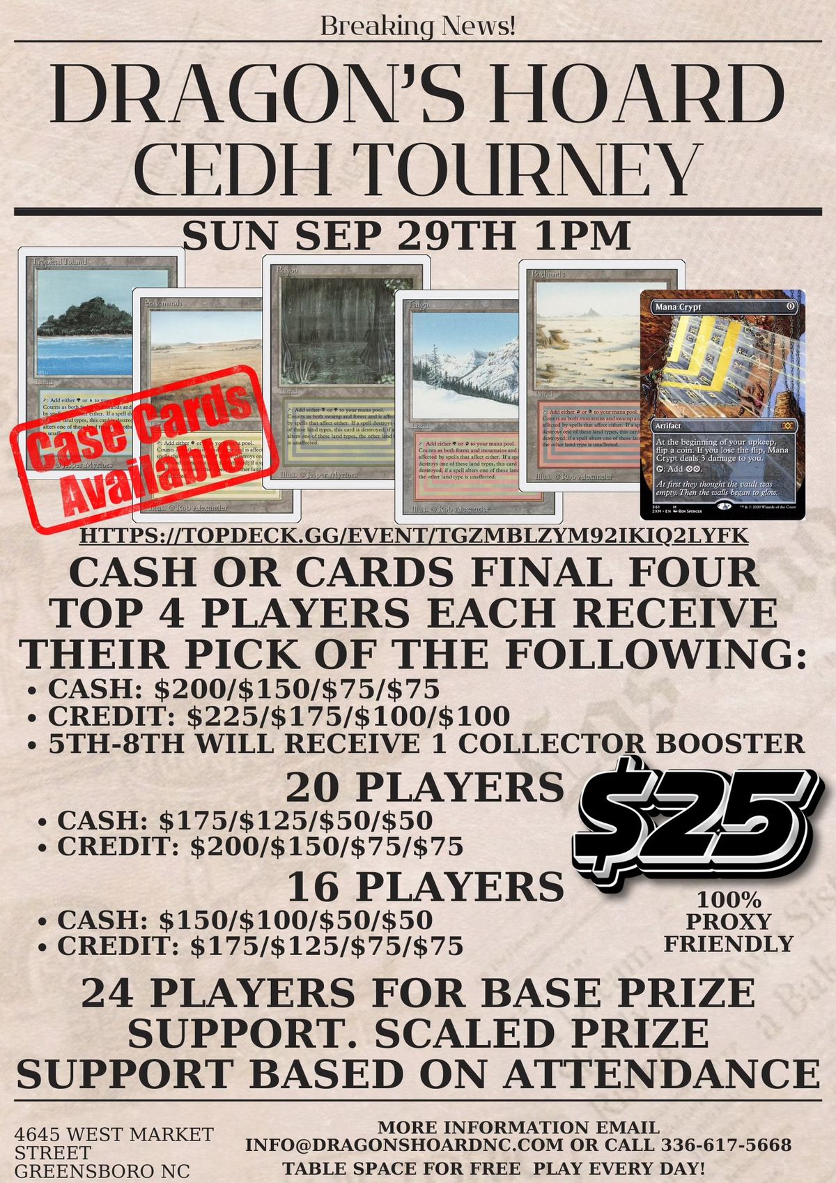 Cash of Credit CEDH Tournament at Dragon's Hoard Proxy Friendly Sep 29th 1PM