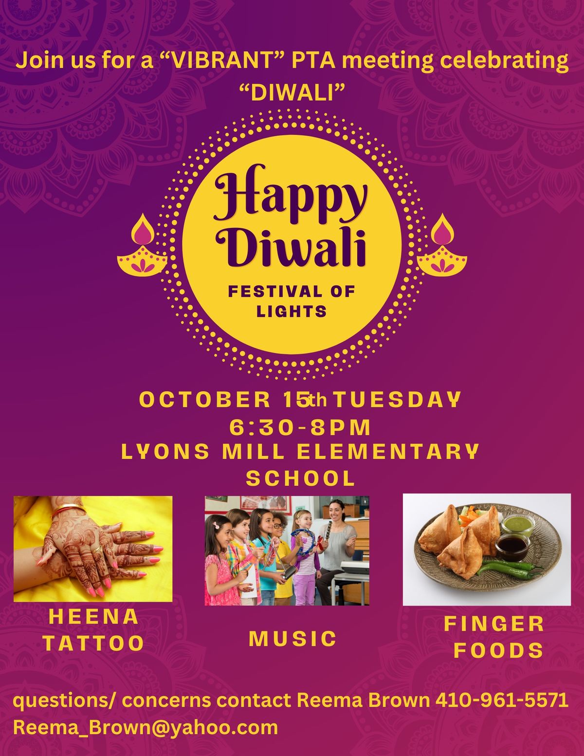 PTA Meeting and Diwali Celebration