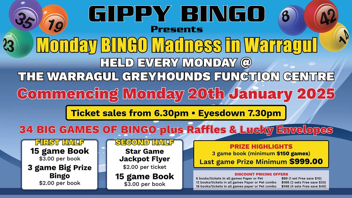 Opening night of Gippy Bingo at the Warragul Greyhounds