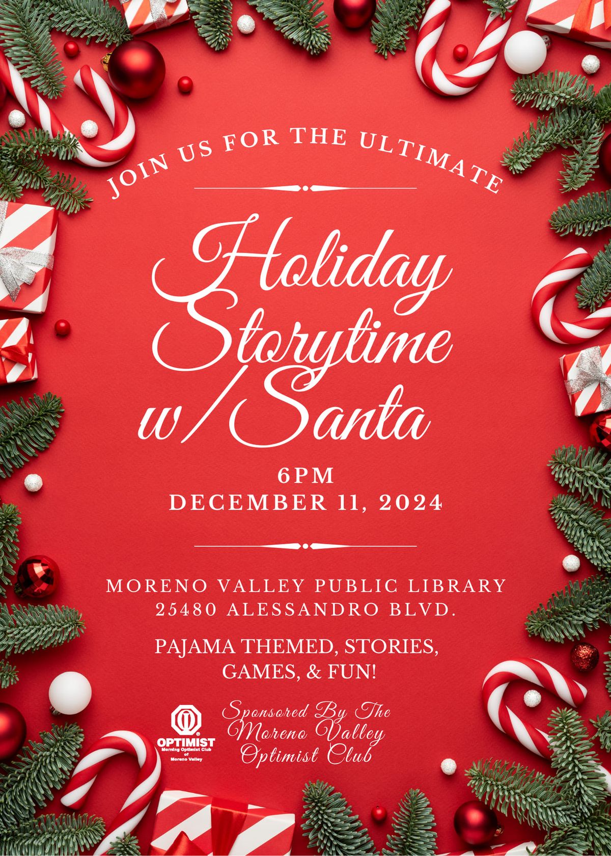 Holiday Storytime with Santa, Mrs. Claus, and Optimist Elves