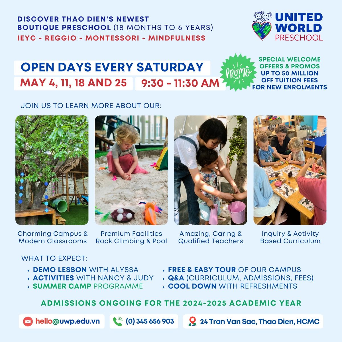 OPEN DAY(S) AT UNITED WORLD PRESCHOOL THAO DIEN - EVERY SATURDAY IN MAY FROM 9:30-11:30AM