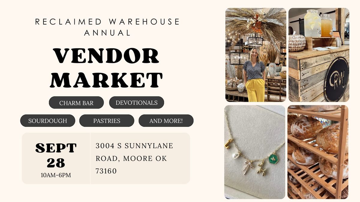 Annual Vendor Market at Reclaimed Warehouse | Charm Bar, Sourdough, Devotional Signing, Pastries