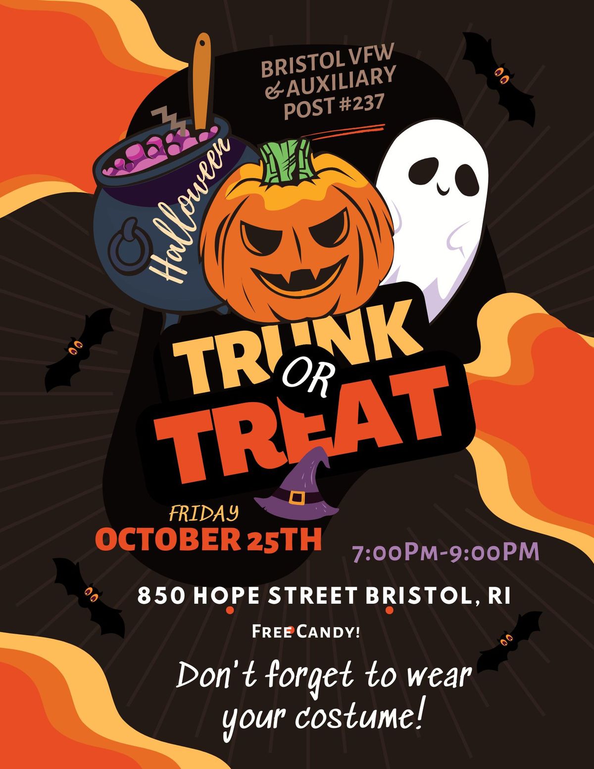 October 25 Halloween Trunk or Treat at the Bristol VFW