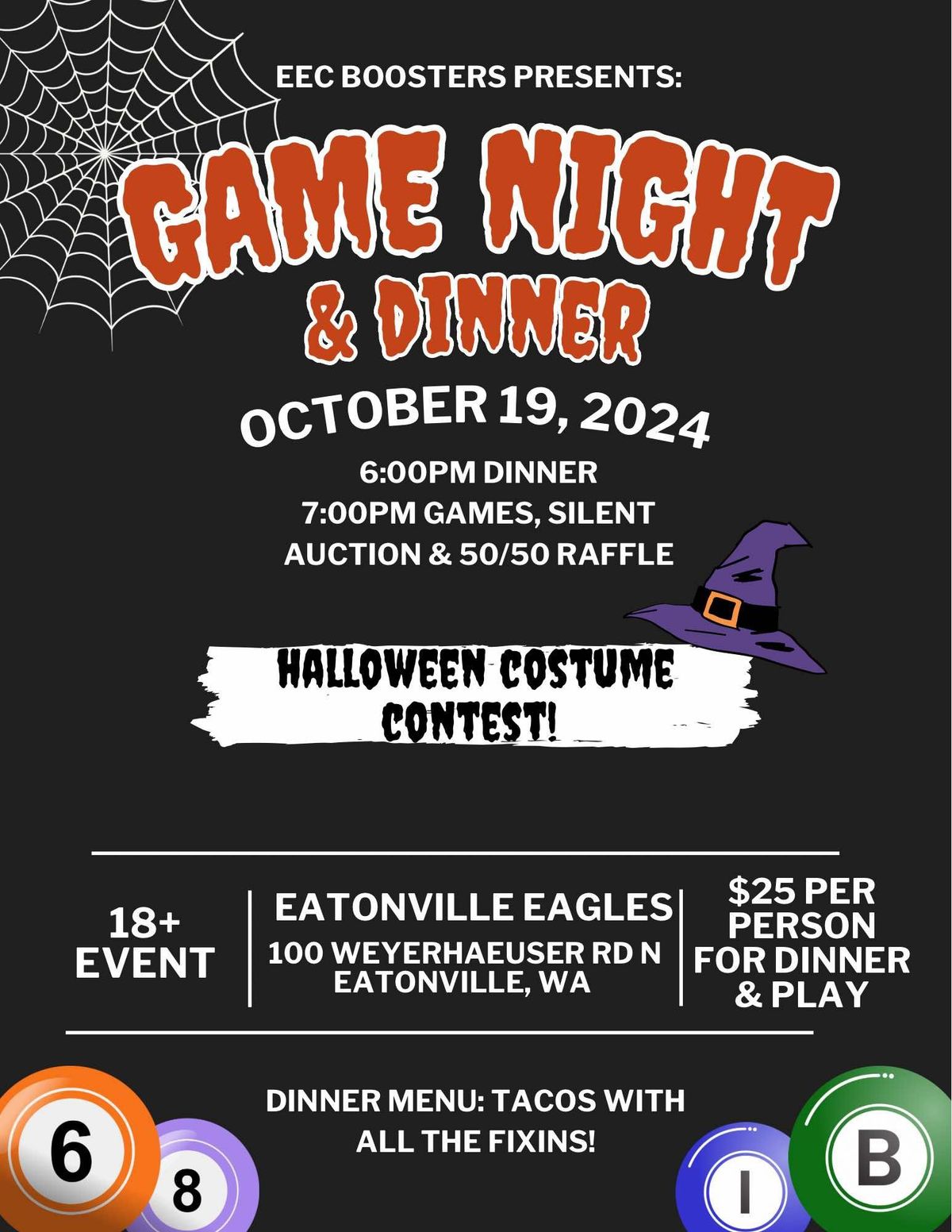 eec cheerleading boosters is hosting a game night and silent auction