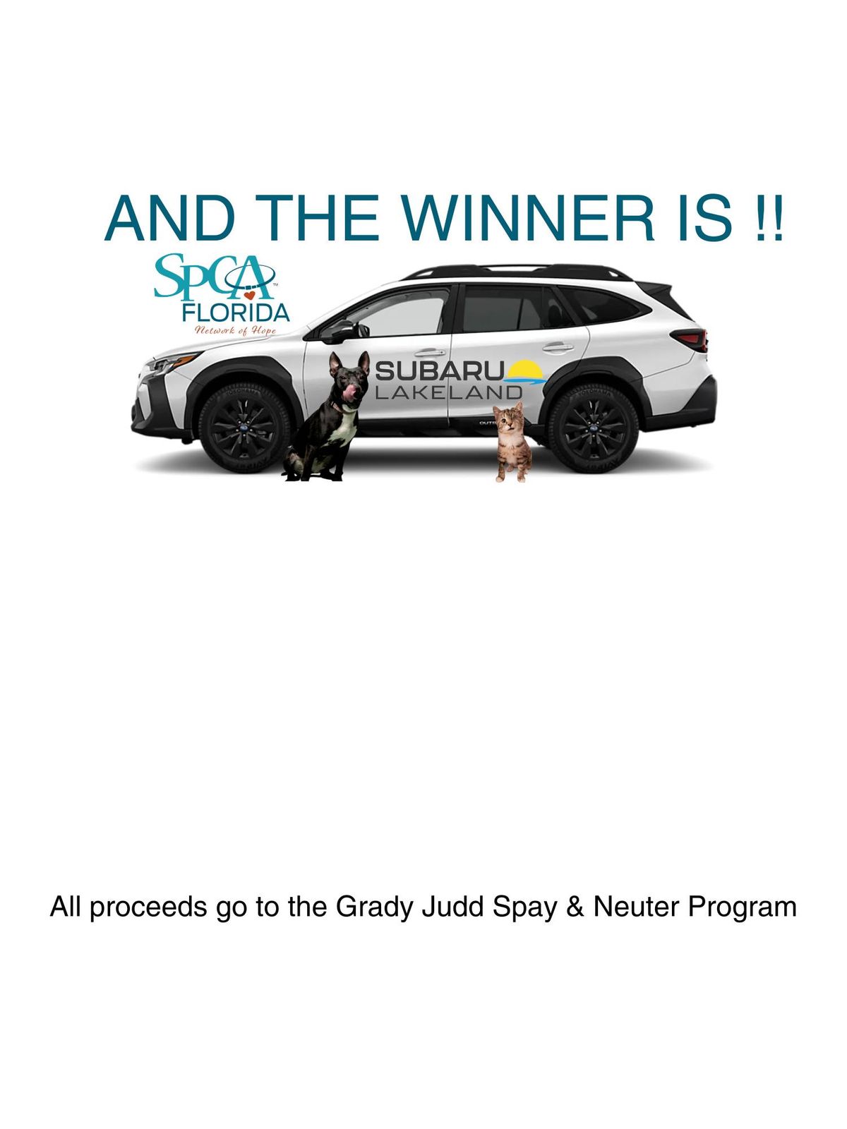 SPCA Florida SUBARU Raffle Winner Announcement 