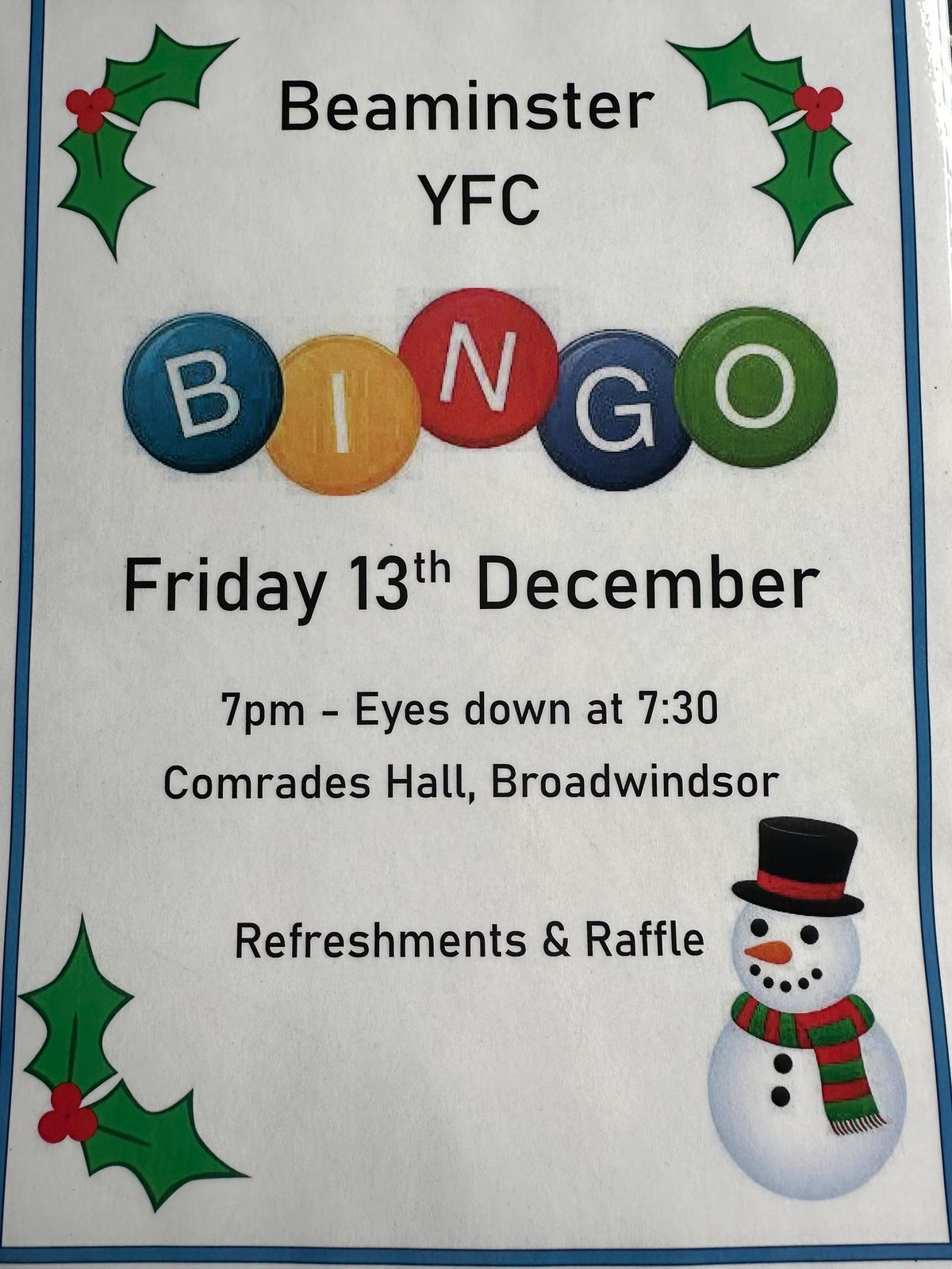 Beaminster yf Xmas bingo 