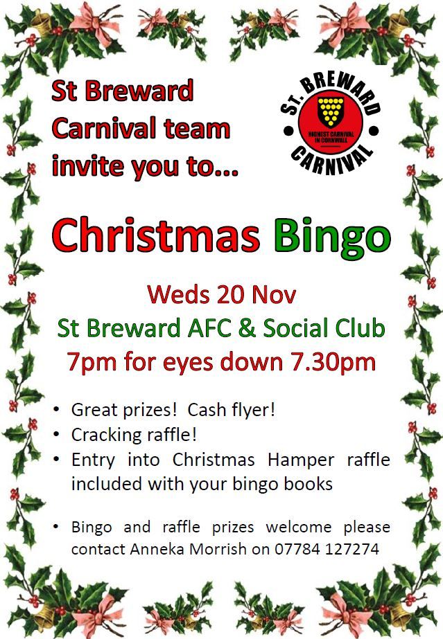 Carnival Christmas Bingo 2024