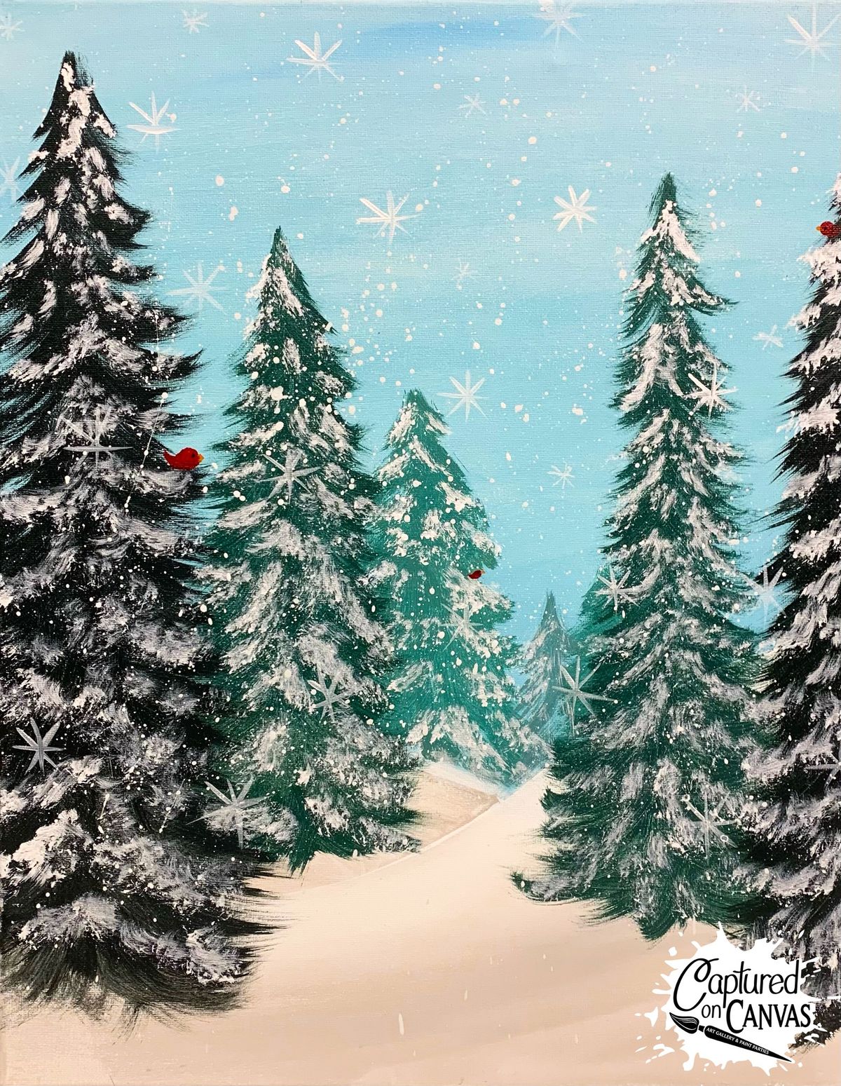 Snowy Evergreen Forest Paint Party!