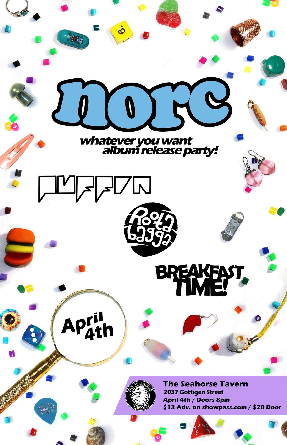 norc 'whatever you want' debut Album Release show w\/ Rootabagga, Breakfast Time & Puffin