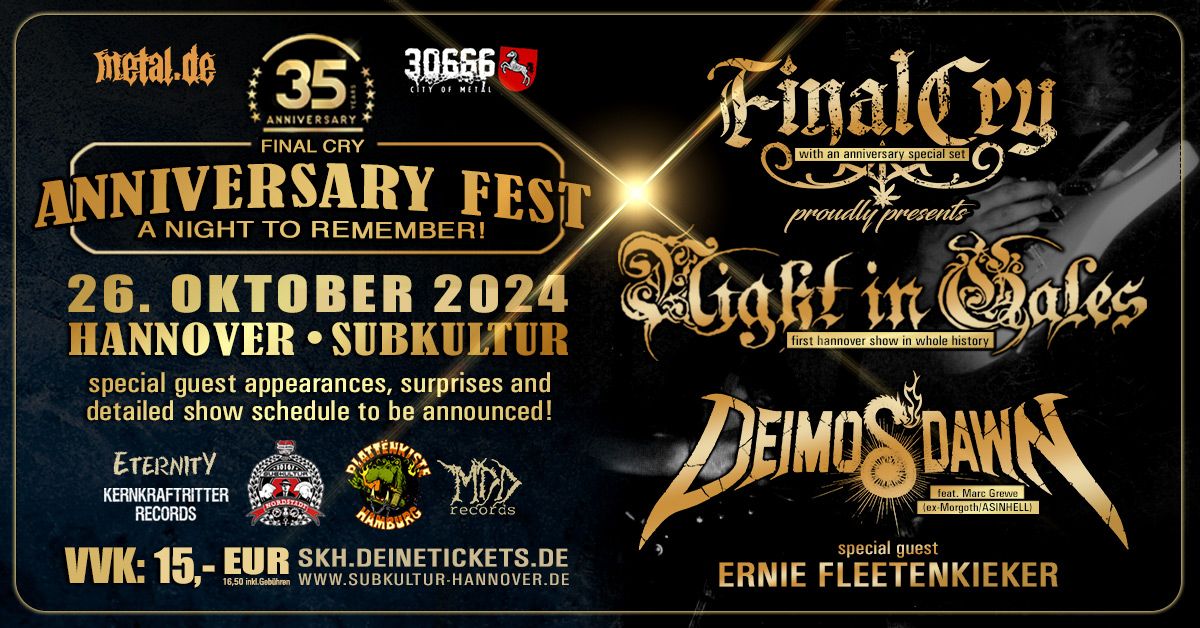 ANNIVERSARY FEST \/w Final Cry, Night In Gales, Deimos' Dawn