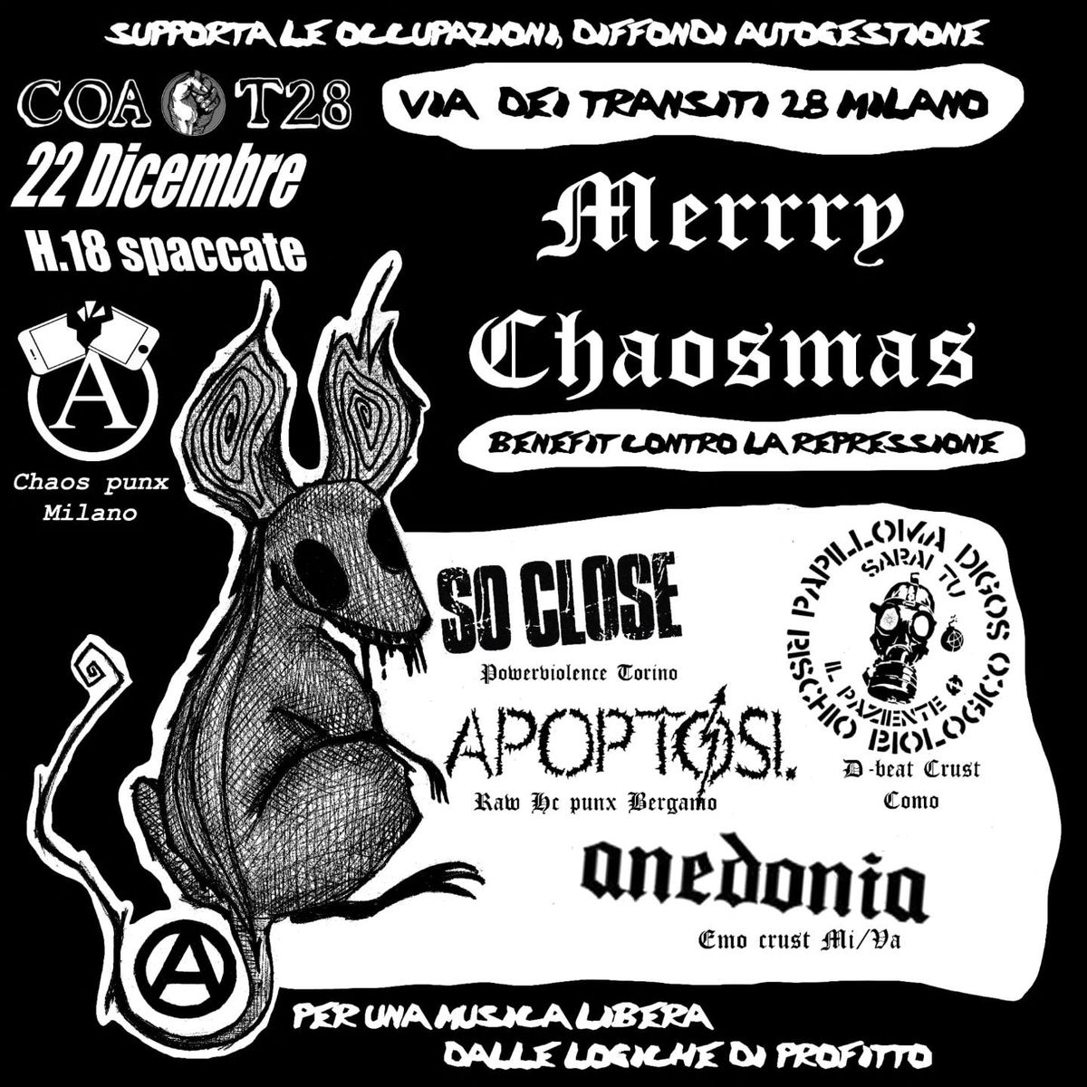 Merry Chaosmas \/\/ Matin\u00e9e BENEFIT CONTRO LA REPRESSIONE