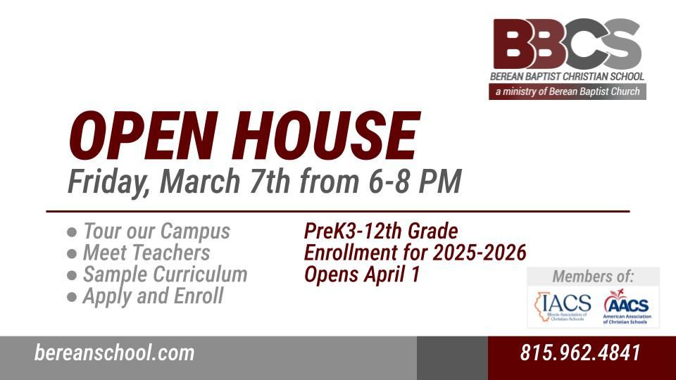 \ud83d\udccc BBCS Open House \u2013 Discover Christ-Centered Education!