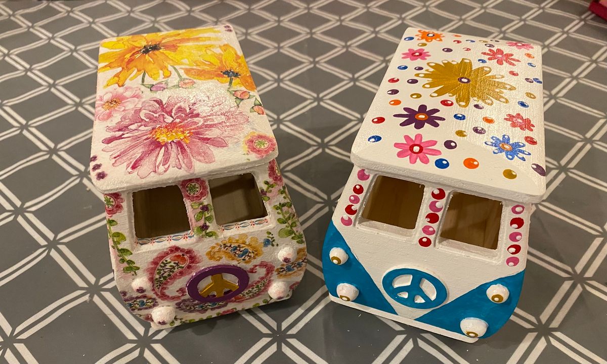 Decoupage or Paint a Wooden Camper Van Flower Power Workshop