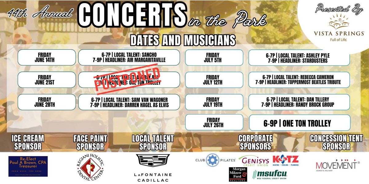 Concerts in the Park - July 26th - One Ton Trolley