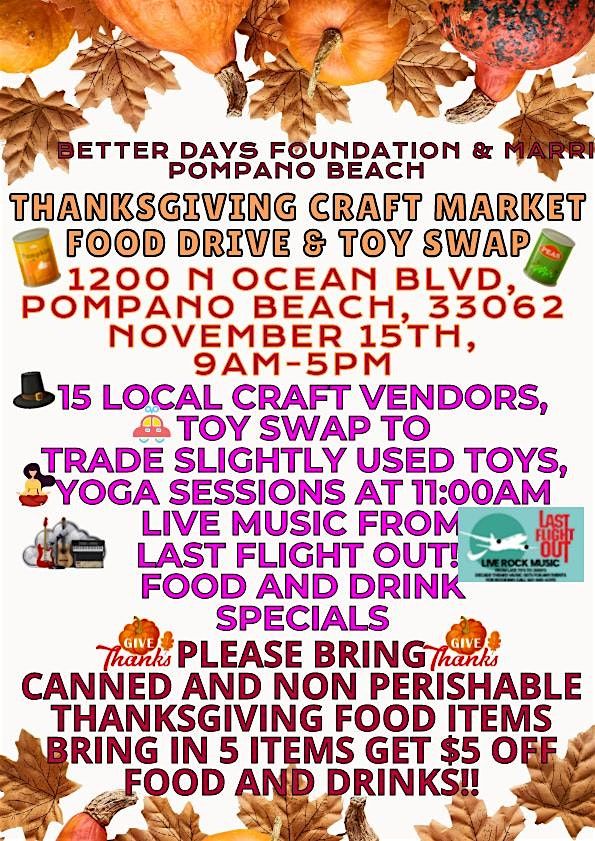 Thanksgiving Food Drive, Craft Market And Toy Swap With Live Music
