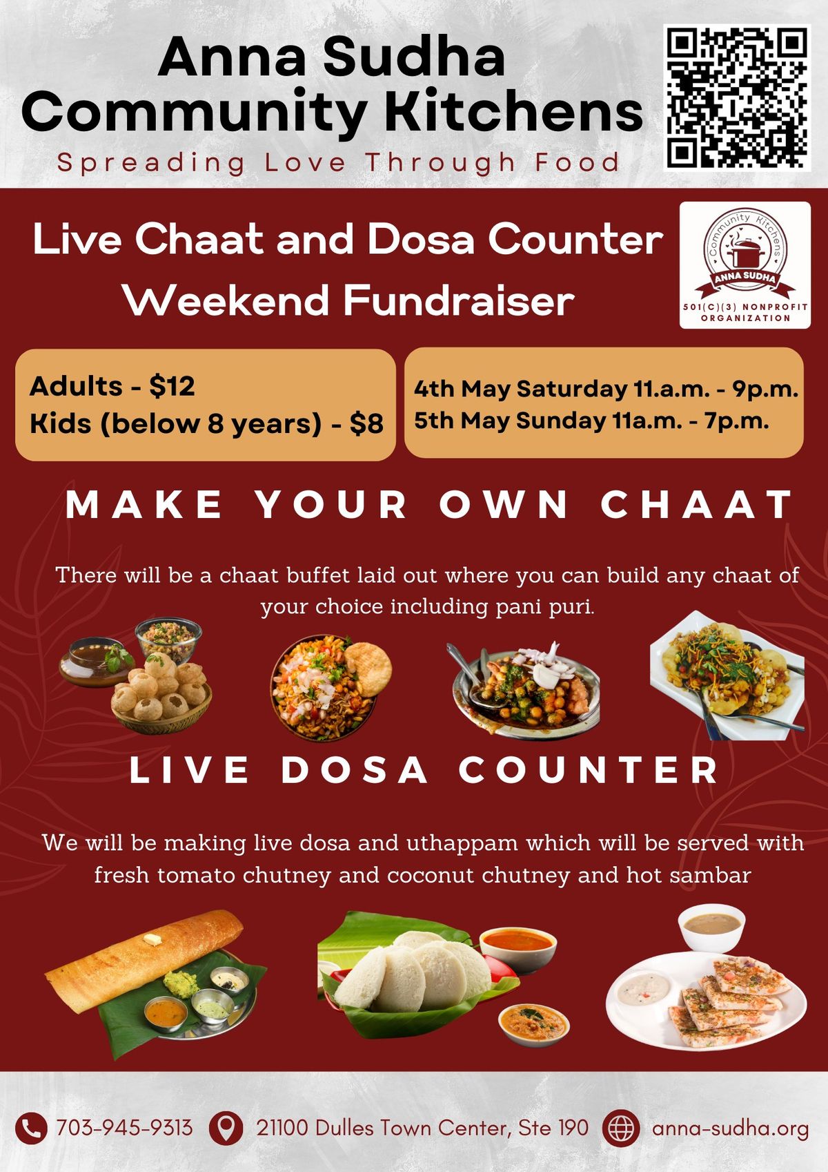 Live Chaat and Dosa Counter Weekend Fundraiser