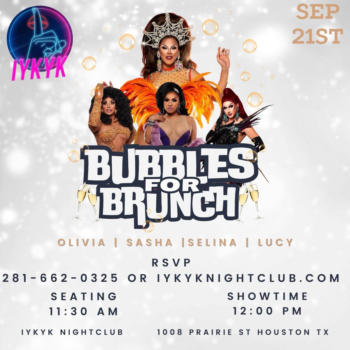 IYKYK Bubbles for Drag Brunch on Saturdays 