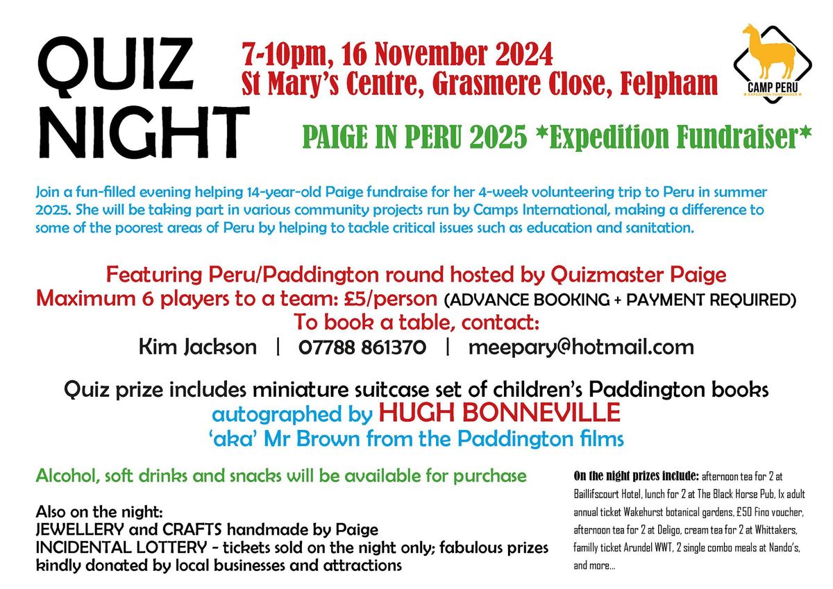 Quiz night - Paige in Peru expedition fundraiser