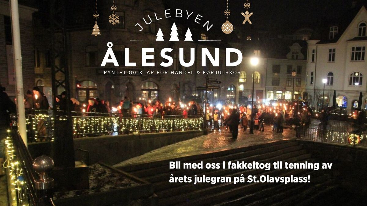 Fakkeltog til tenning av Julegrana, \u00c5lesund Sentrum