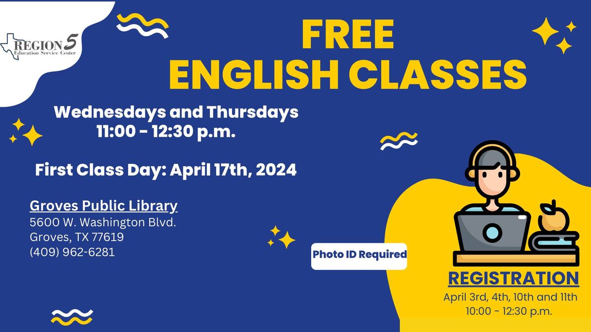 Free English Classes at the Groves Public Library