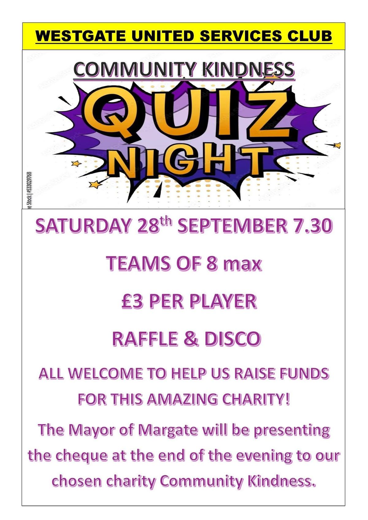 WUSC CHARITY QUIZ NIGHT IN AID OF COMMUNITY KINDNESS THANET