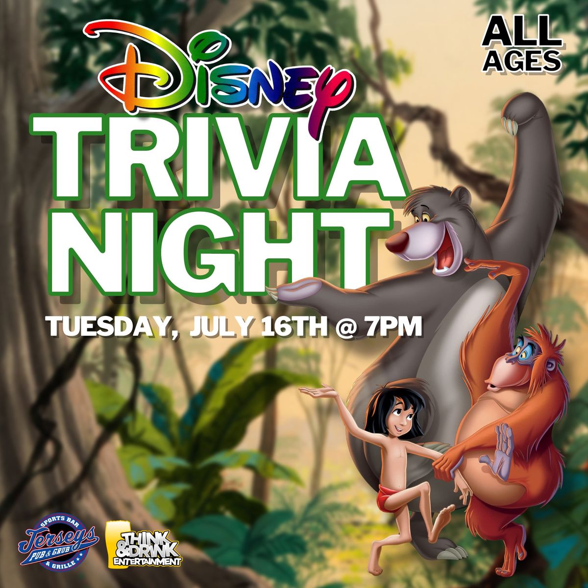 Disney Trivia Night @ Jerseys Pub and Grub (Cedar Rapids, IA) \/ Tuesday, July 16th @ 7pm