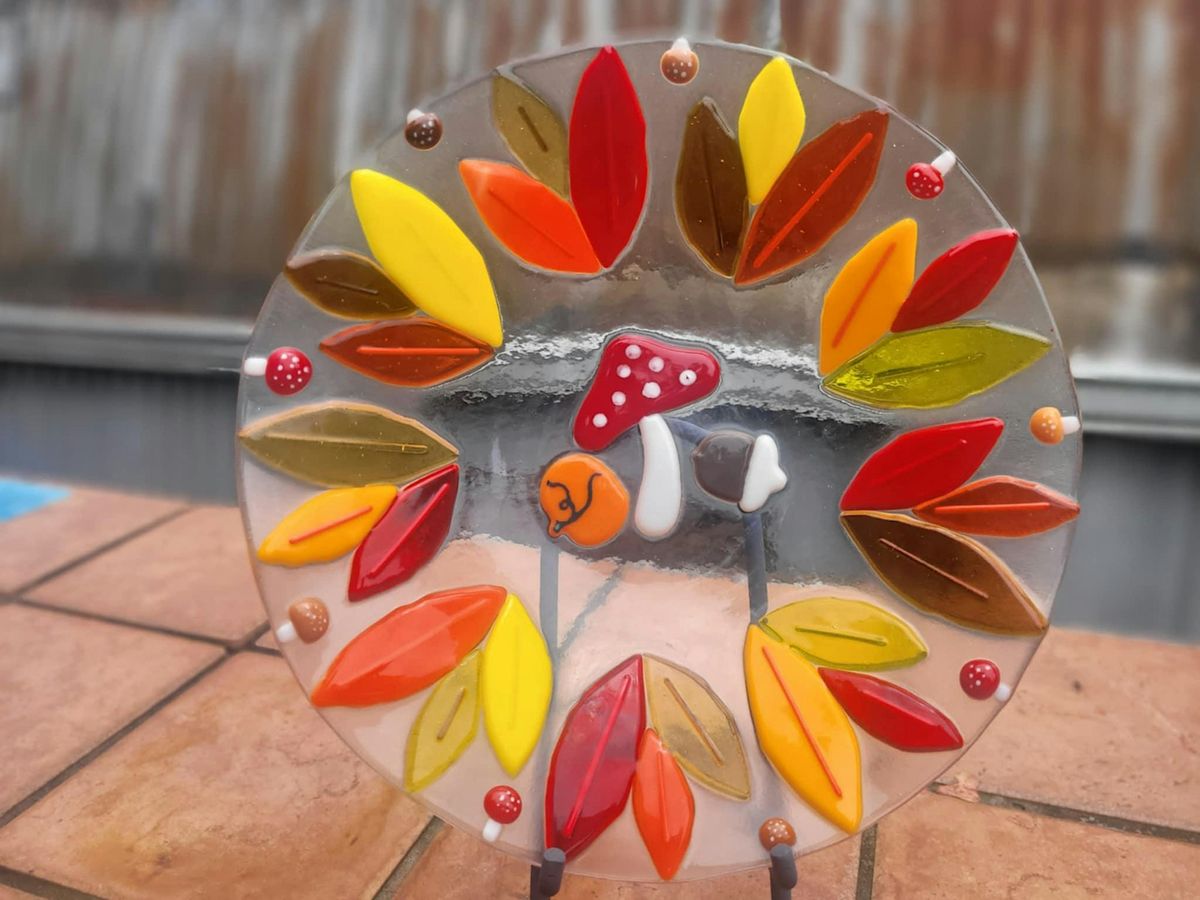 Autumn Leaves Fused Glass 10" Bowl