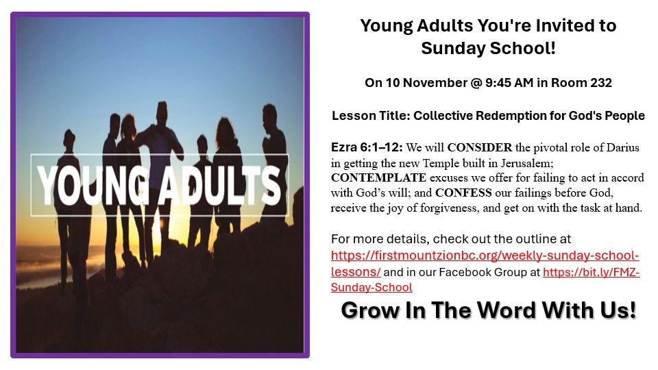 Sunday School for Young Adults (Room 232)