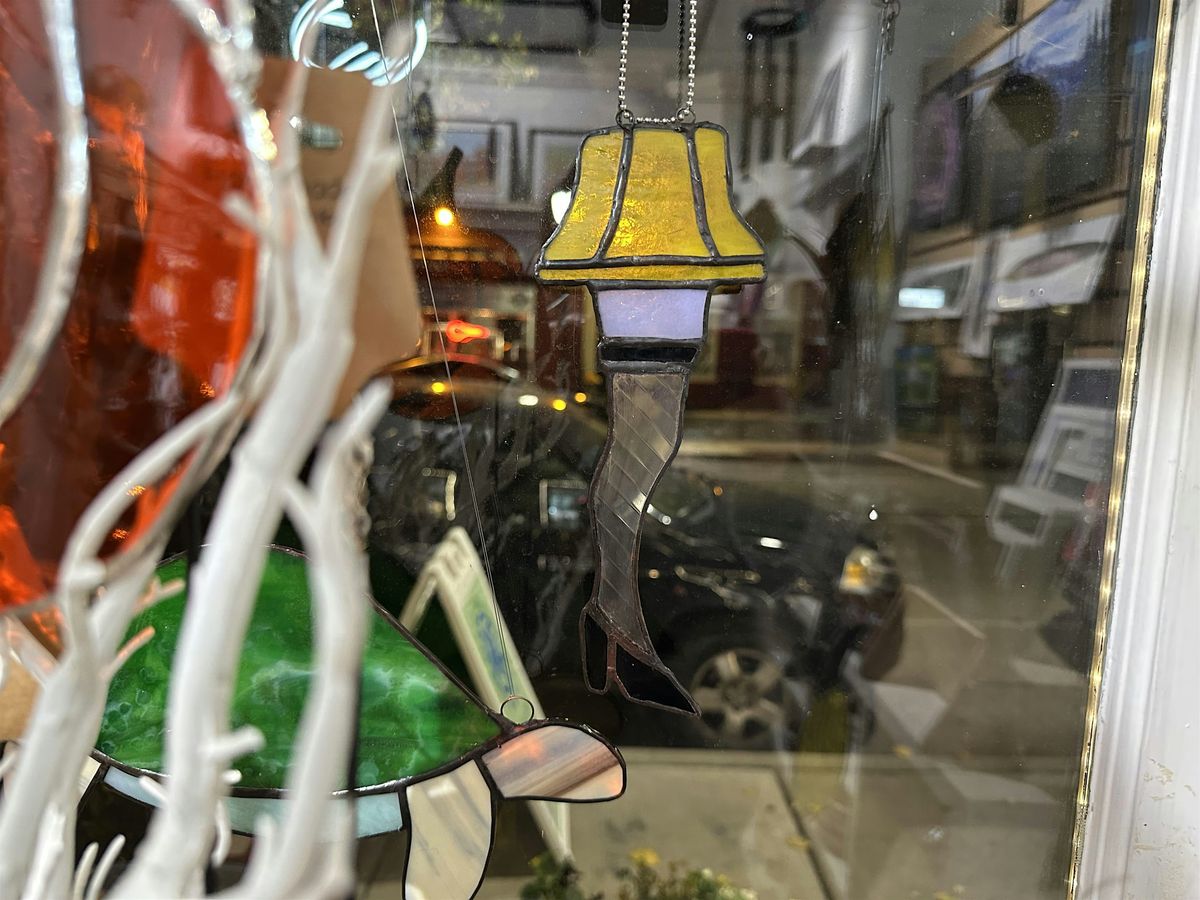 Stained Glass Holiday class-leg lamp, cardinals , penguin, and more