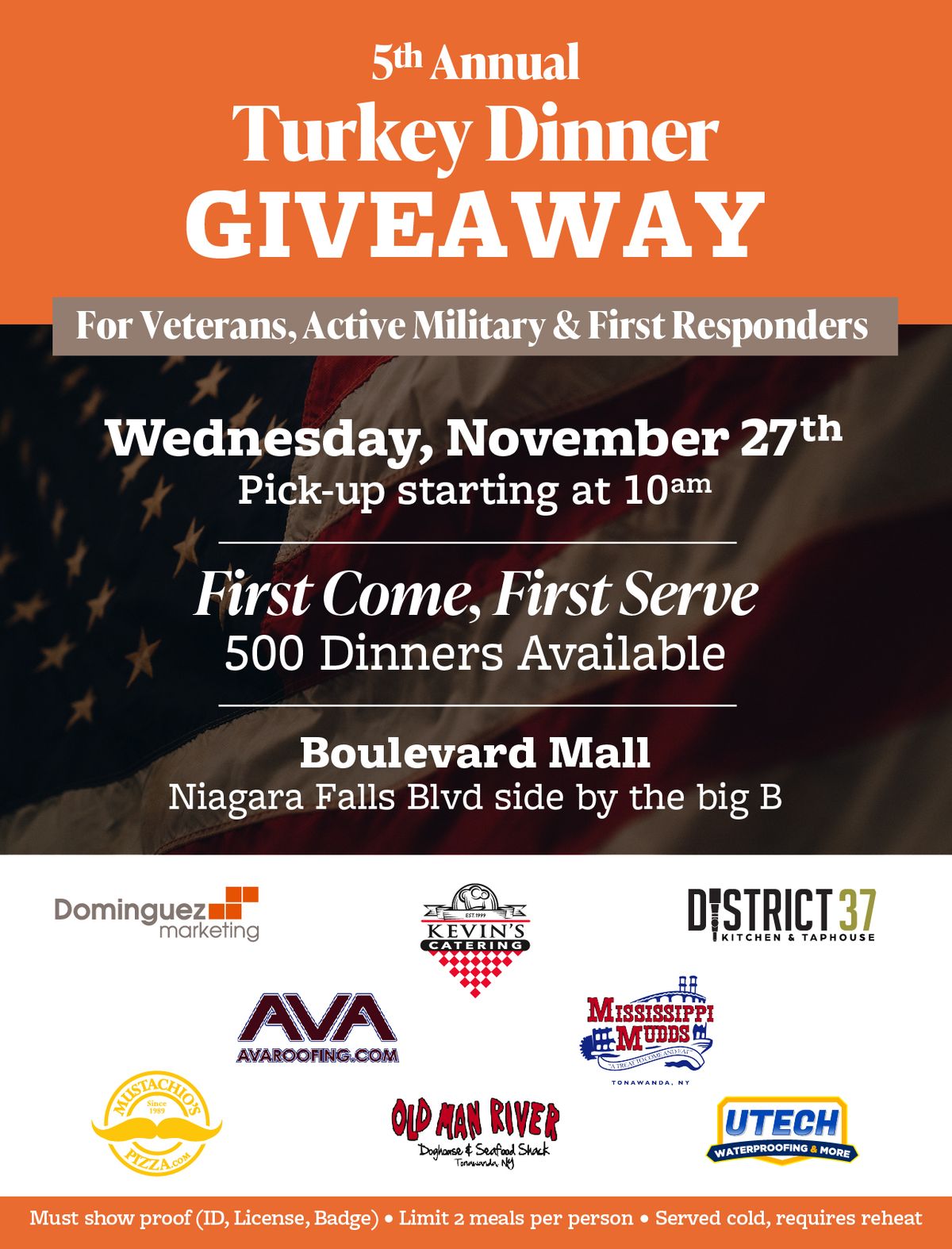 5th Annual Turkey Dinner Giveaway - Veterans, Active Military & First Responders (Police, Fire, EMS)