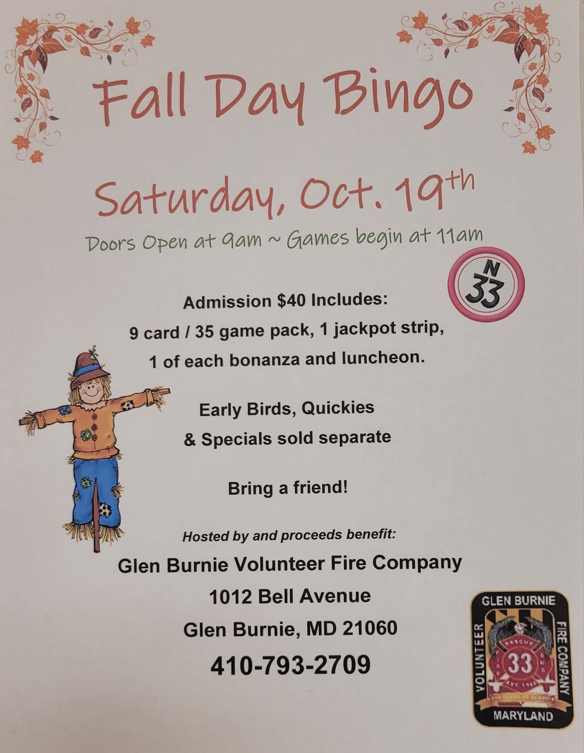 GBVFC Fall Day Bingo 