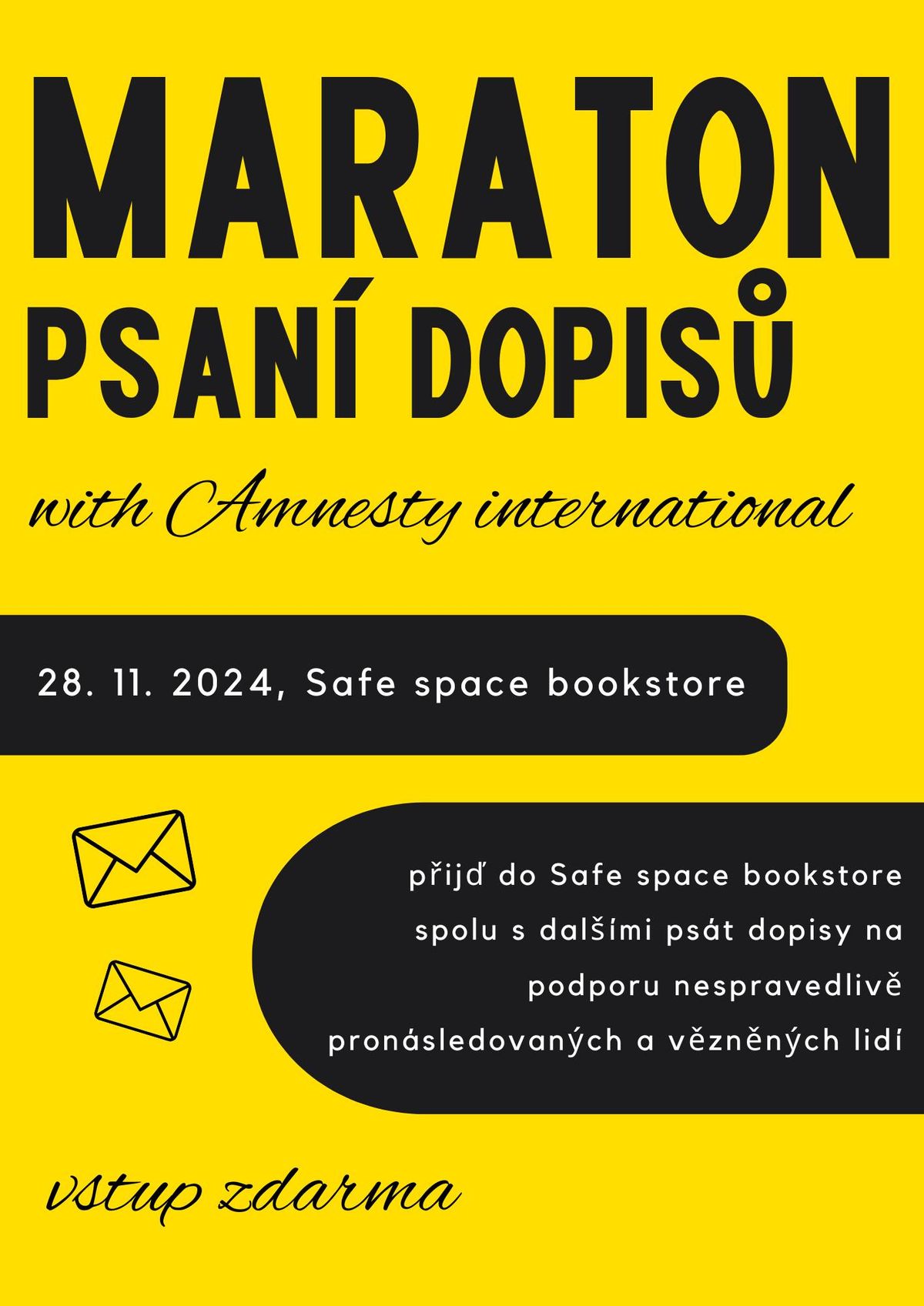 Maraton psan\u00ed dopis\u016f s Amnesty v Safe space bookstore