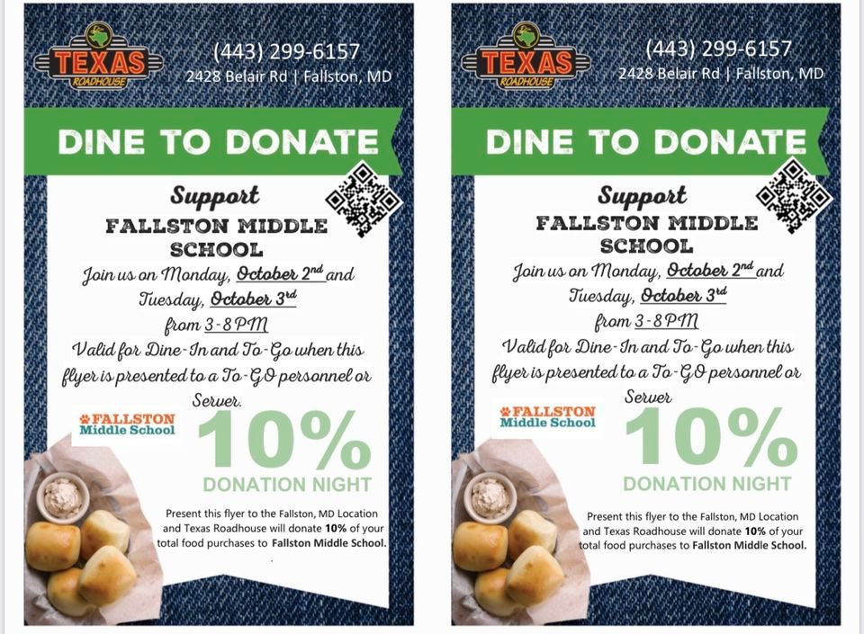 Fallston Middle School Texas Roadhouse spirit dine , Texas Roadhouse ...