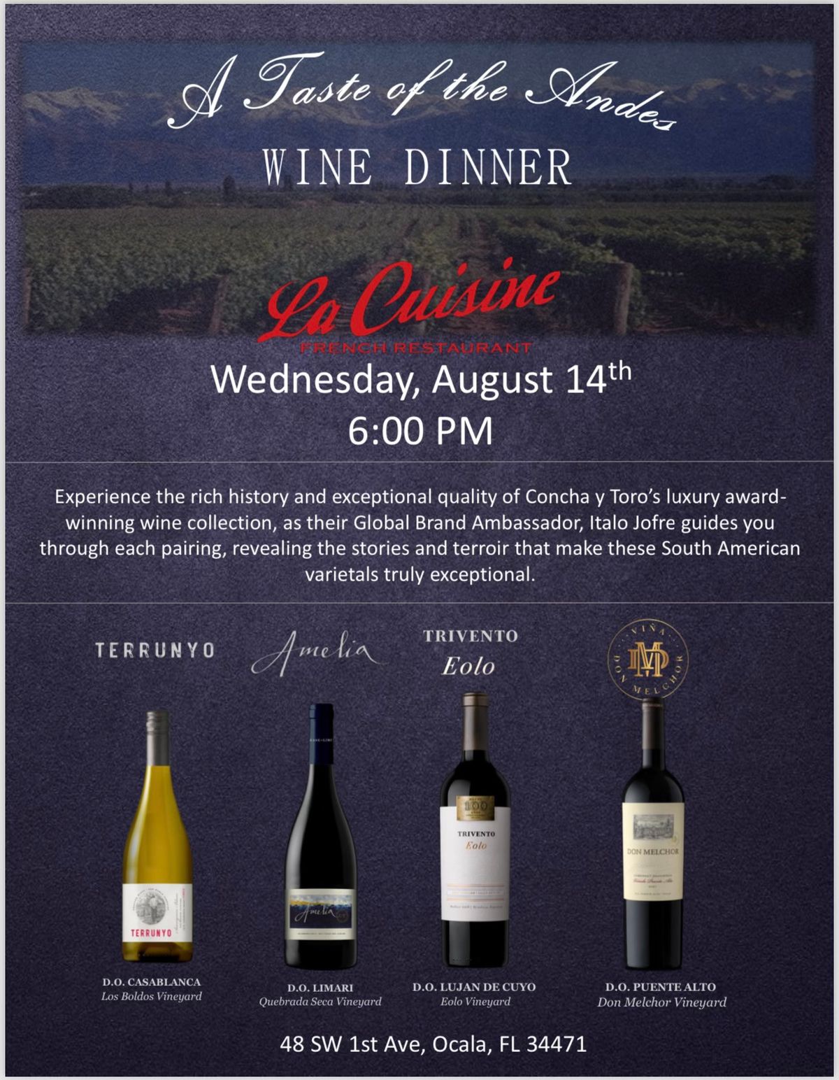 Wine Dinner, A Taste of the Andes