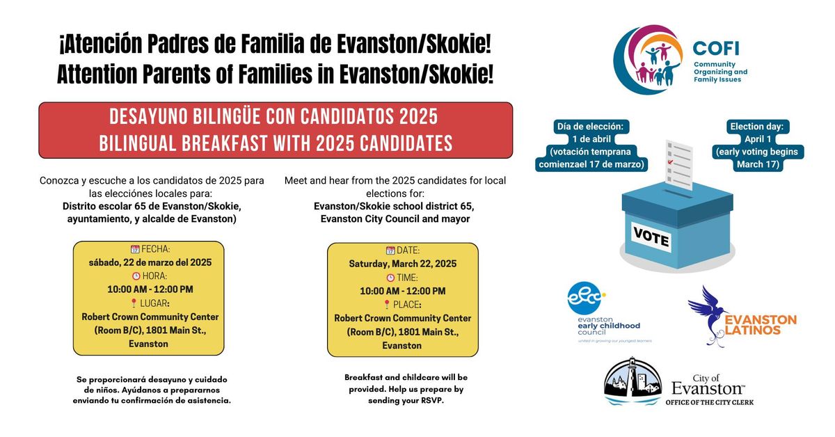 Evanston Desayuno Biling\u00fce con Candidatos 2025 \/ Evanston Bilingual Breakfast with 2025 Candidates