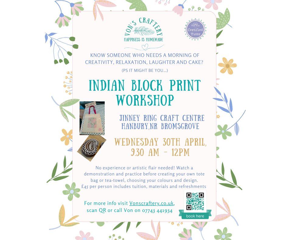 Indian Block Print workshop at Jinney Ring Craft Centre