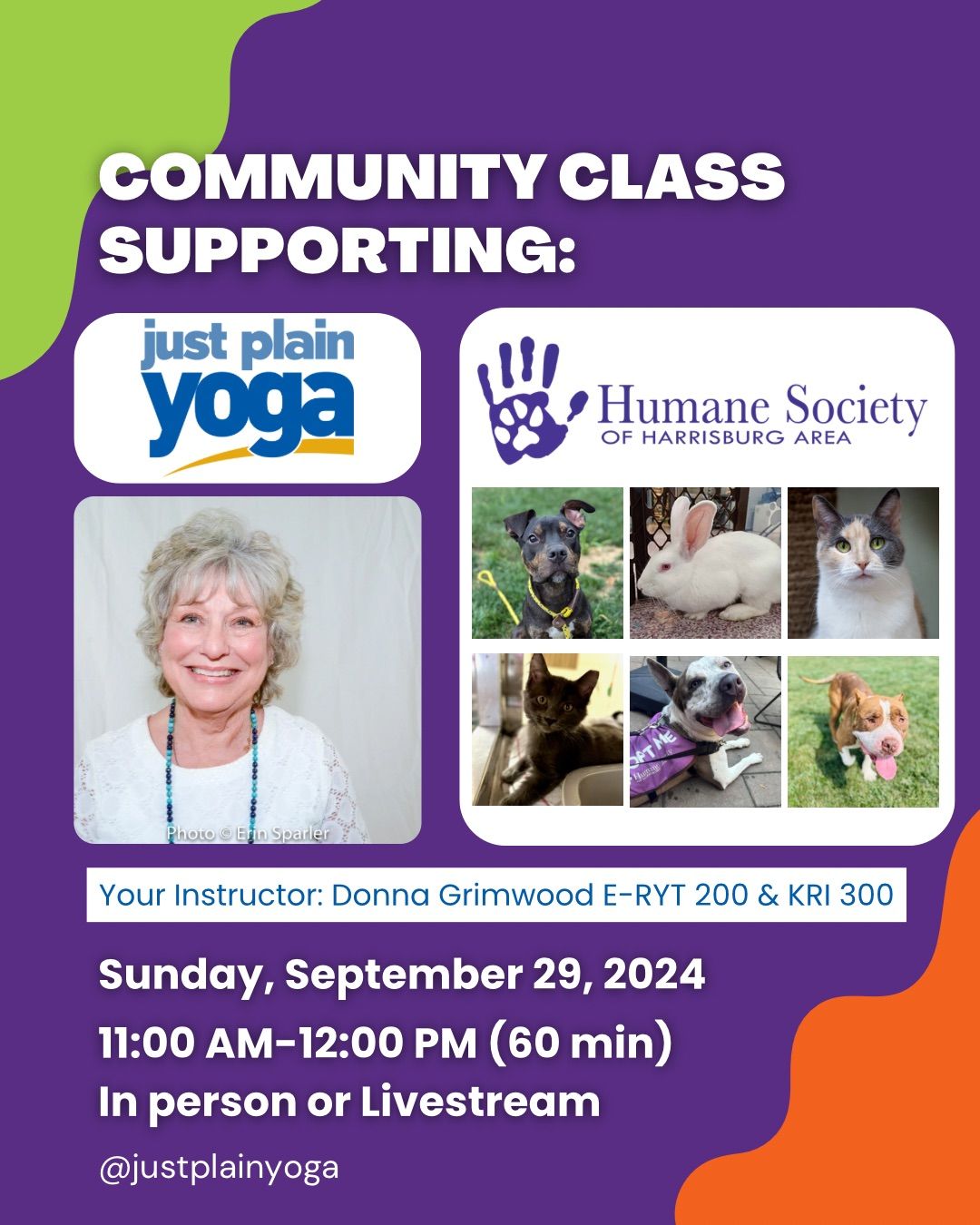 September Community Class Benefitting the Harrisburg Humane Society  