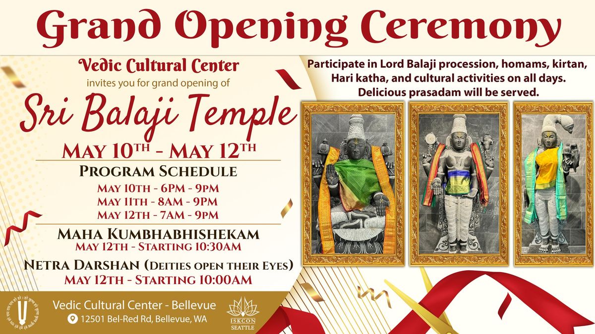 Grand Opening Ceremony - VCC Bellevue Balaji Temple