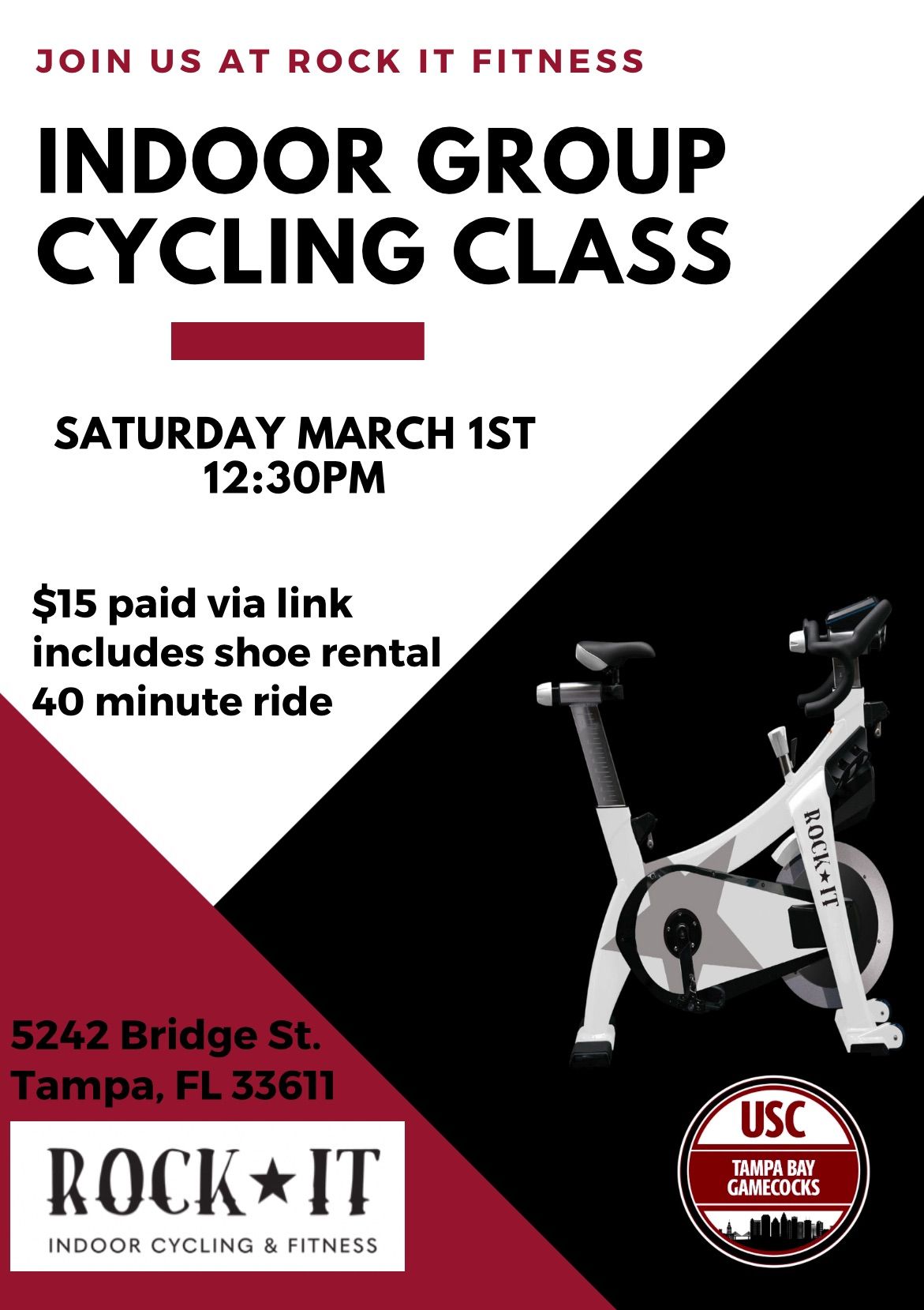 Tampa Bay Gamecock Indoor Group Cycling Class 