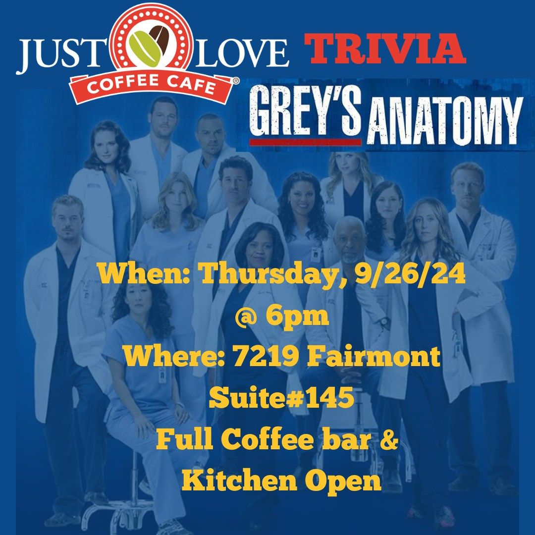 Grey's Anatomy Trivia Night at Just Love Coffee Cafe