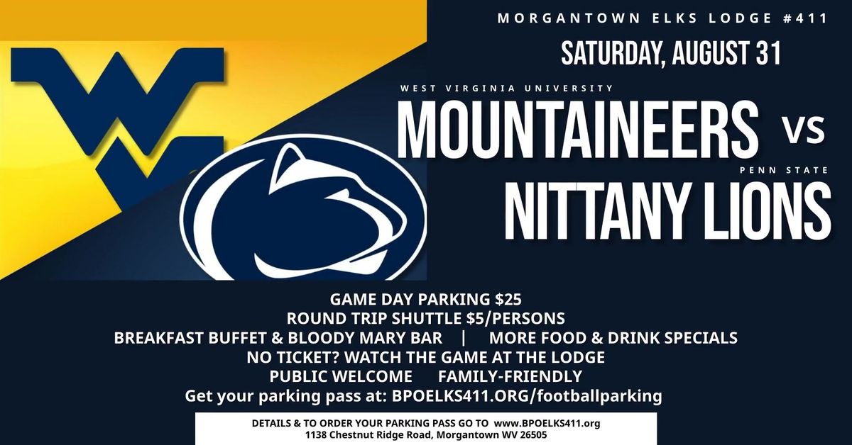 FOOTBALL PARKING:  WVU vs PENN STATE - Aug. 31